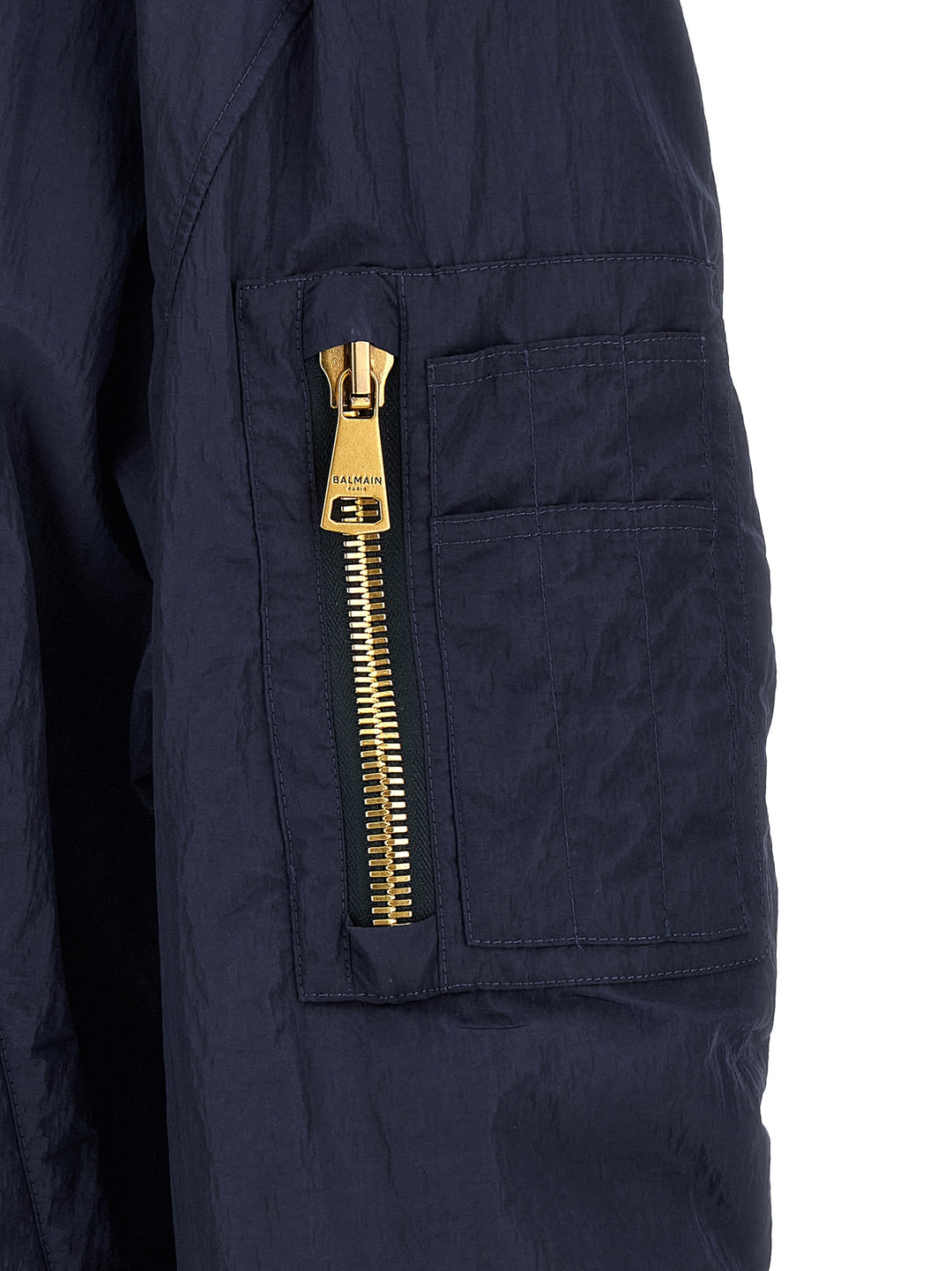 Balmain Logo Embroidery Bomber Jacket Puffer Jackets - Blue | 4aa6c936982f262746a13e50d44767c8d27135eb