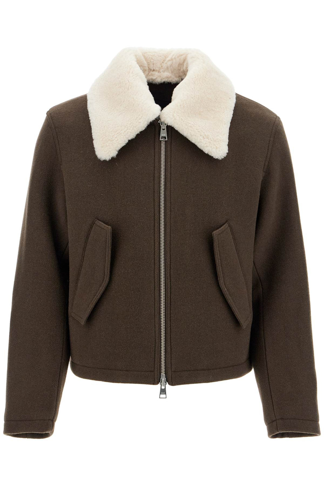 Boxy Shearling Jacket With Collar