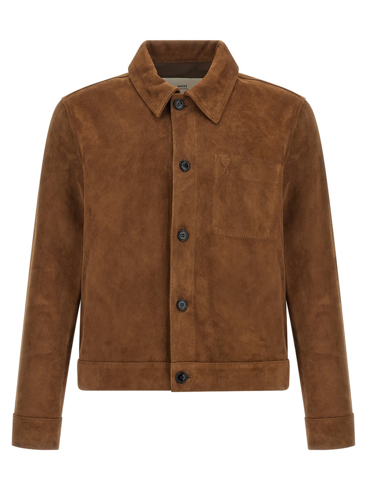 Ami Paris Suede Jacket Puffer Jackets - Brown | a9d2fac518837c97982c93e009a340a4ba793ec5