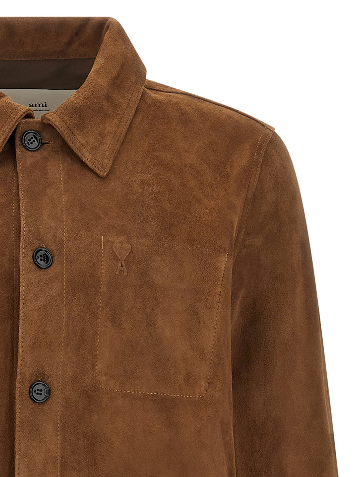 Ami Paris Suede Jacket Puffer Jackets - Brown | c70d737e7db07a1d718938a8da02d4c36b96a998