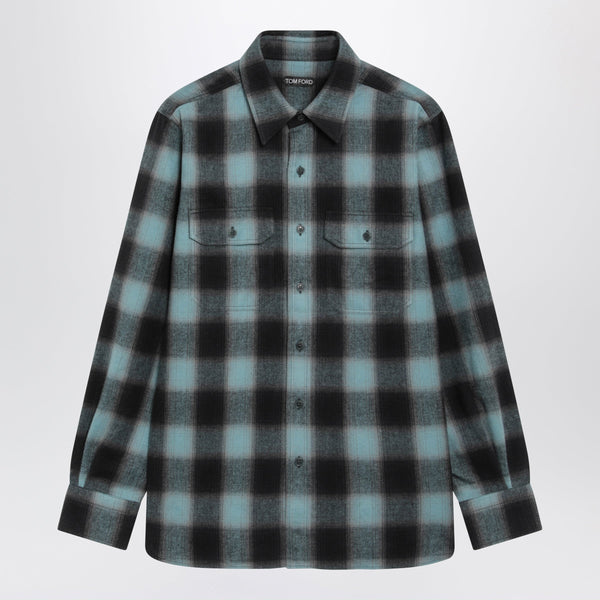 Gray And Blue Cotton Flannel Shirt