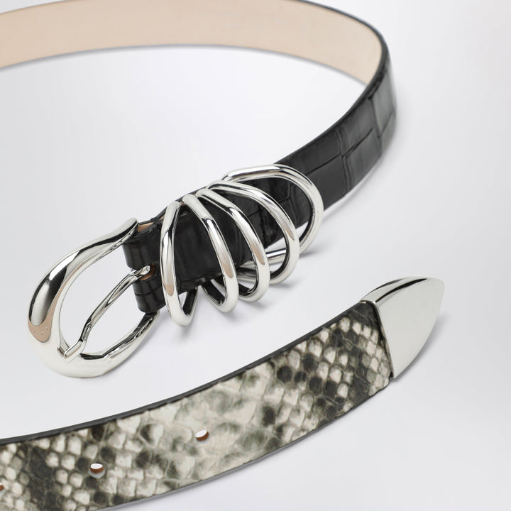DéHanche Hollyhock Belt In Python And Crocodile-Effect Leather