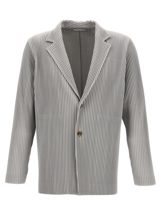 Single-Breasted Pleated Blazer Gray