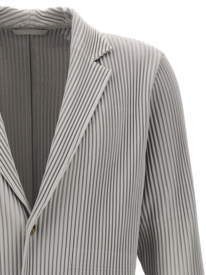 Homme Plisse' Issey Miyake Single-Breasted Pleated Blazer - Gray | 3fe856a85739e967e30e1e87fa8d37b8f3fbff35