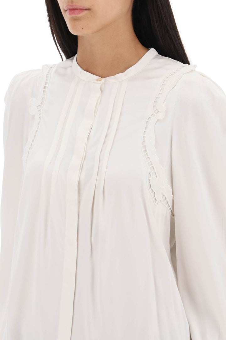 'Joanea' Satin Blouse With Cutwork Embroideries