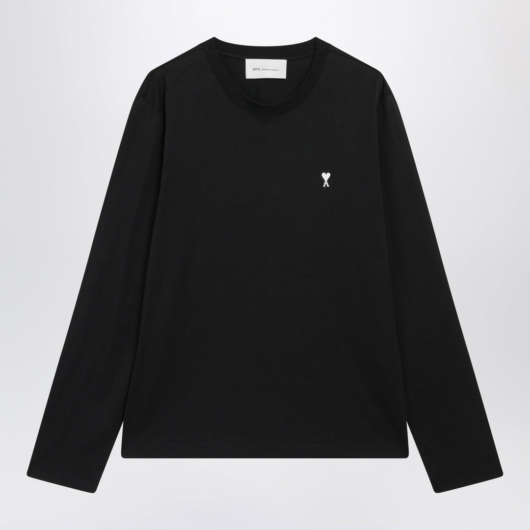 Ami Paris Black Long-Sleeved Cotton T-Shirt