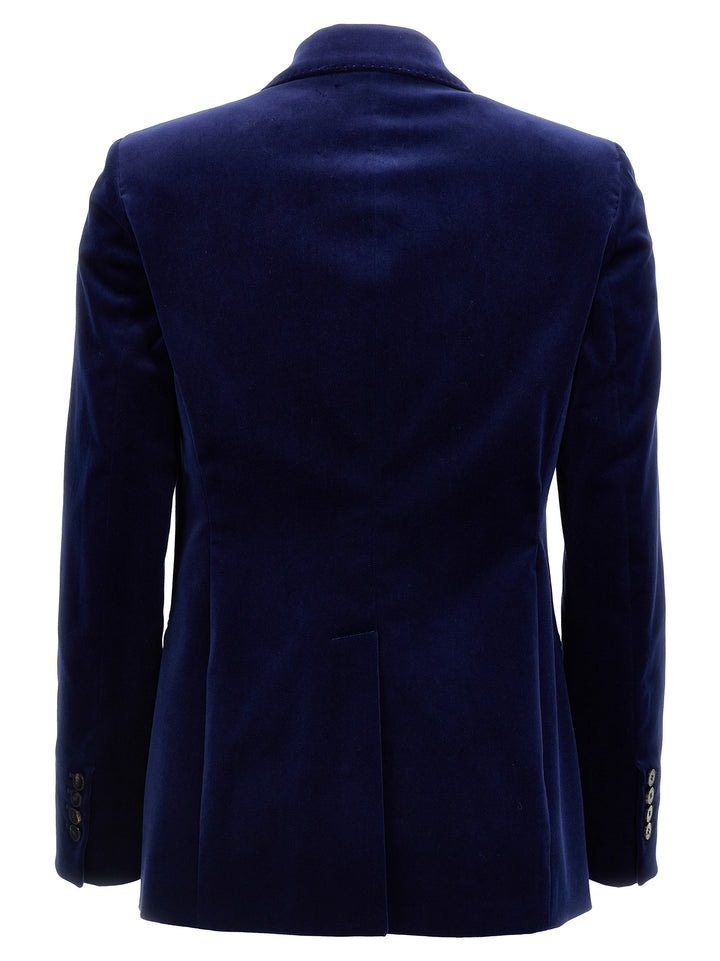 Single-Breasted Velvet Blazer Blazer And Suits Blue