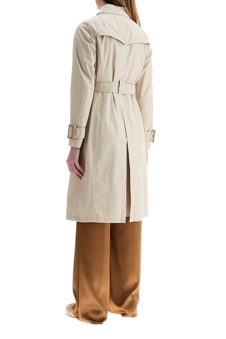 Beige Cotton Double Breasted Trench Coat With Adjustable Sleeves