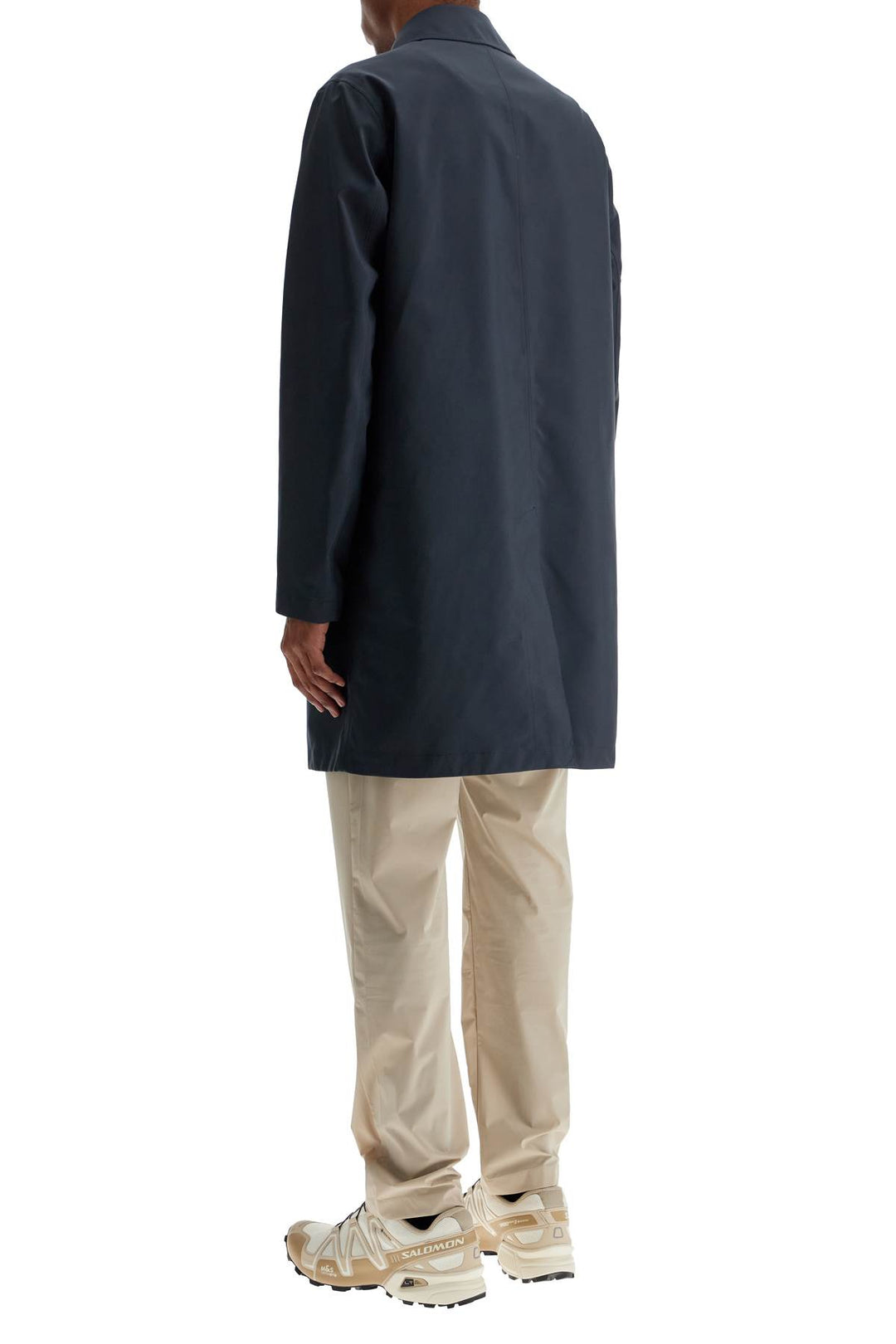 Long Blue Waterproof Coat In High Quality Polyester With Buttons