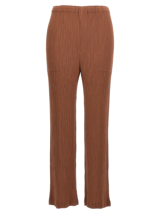 Hatching Pleats Pants Brown