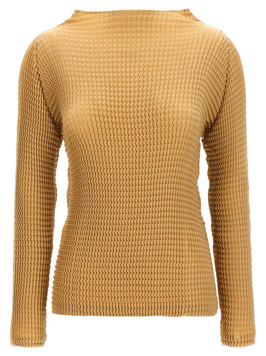 Suede Like Pleats Shirt And Blouse Beige