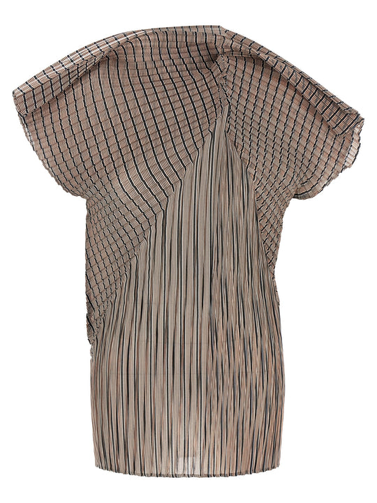 Generic Stripes (Machine Pleats) Tops Brown