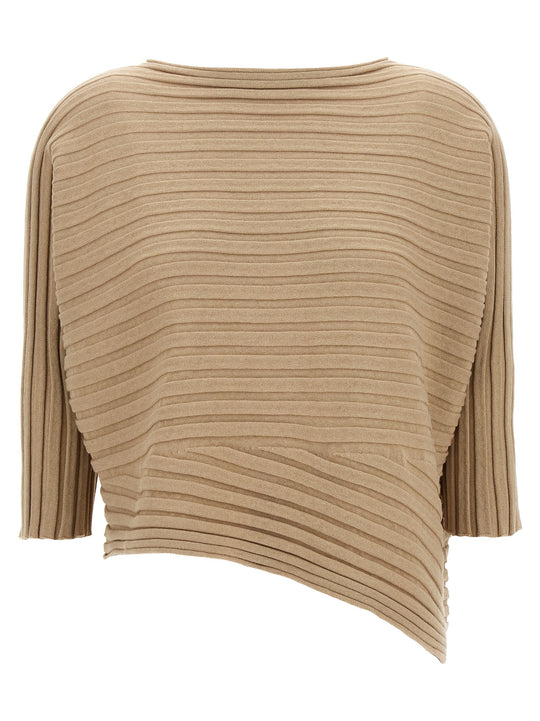 Cotton Cashmere Knit Tops Beige