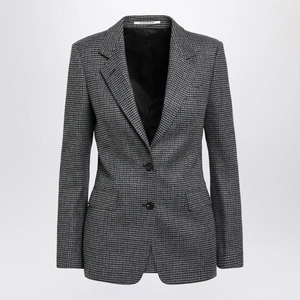 Single-Breasted Anthracite Grey Jacket With Houndstooth Pattern In Wool Blend