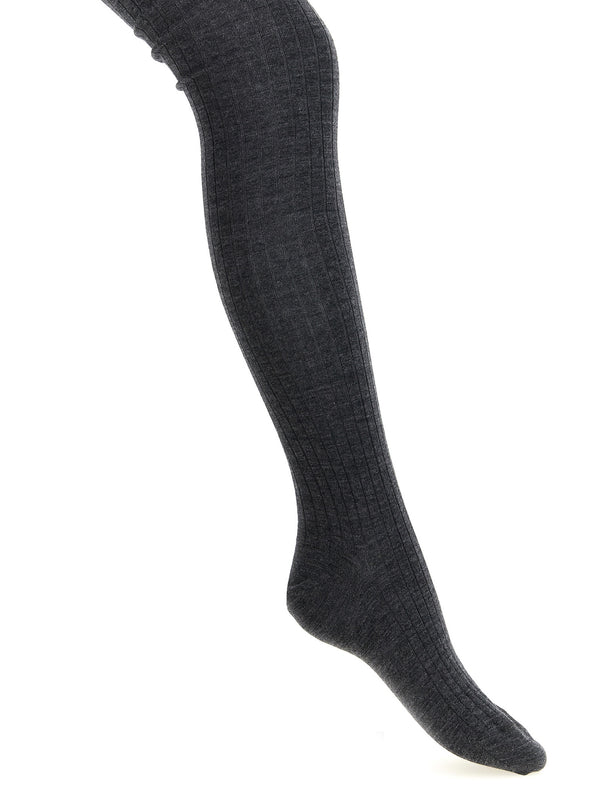 Ribbed Tights Socks Gray