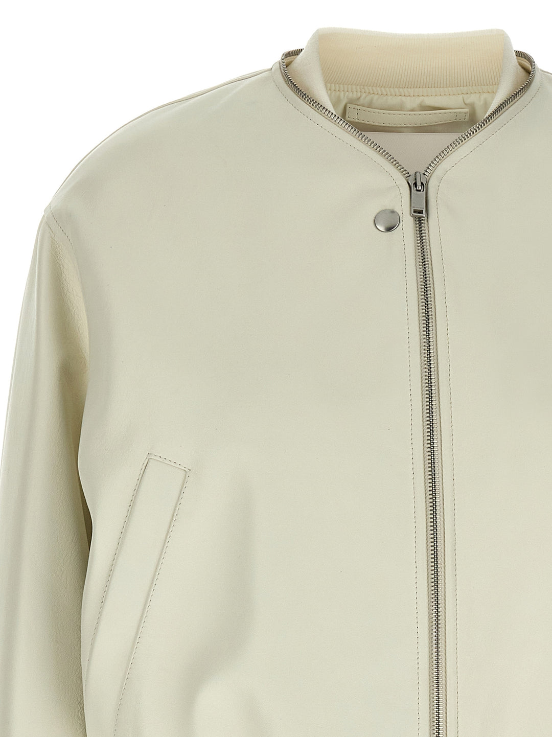 Jil Sander Leather Bomber Jacket Puffer Jackets - White | 0dd877a3e1fcd7b5f55daaffe51316f20dd1b8a8