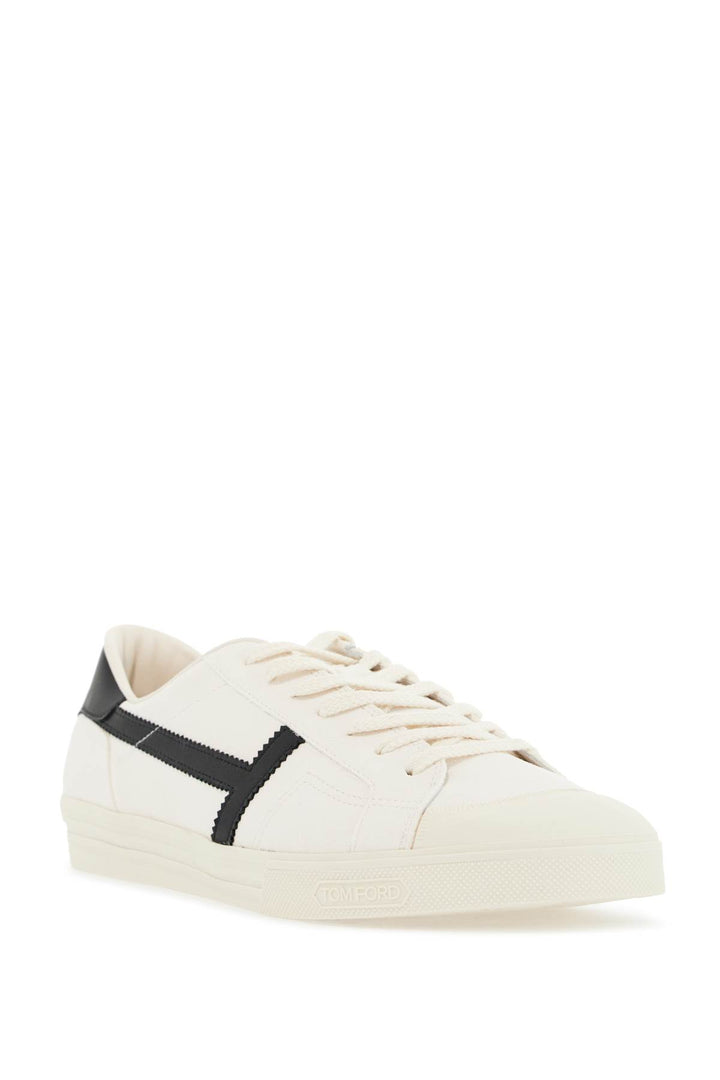 White Low Top Leather Sneakers With Velcro