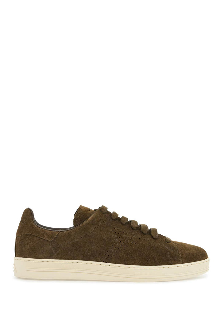 Khaki Suede Low Top Sneakers With Rubber Sole