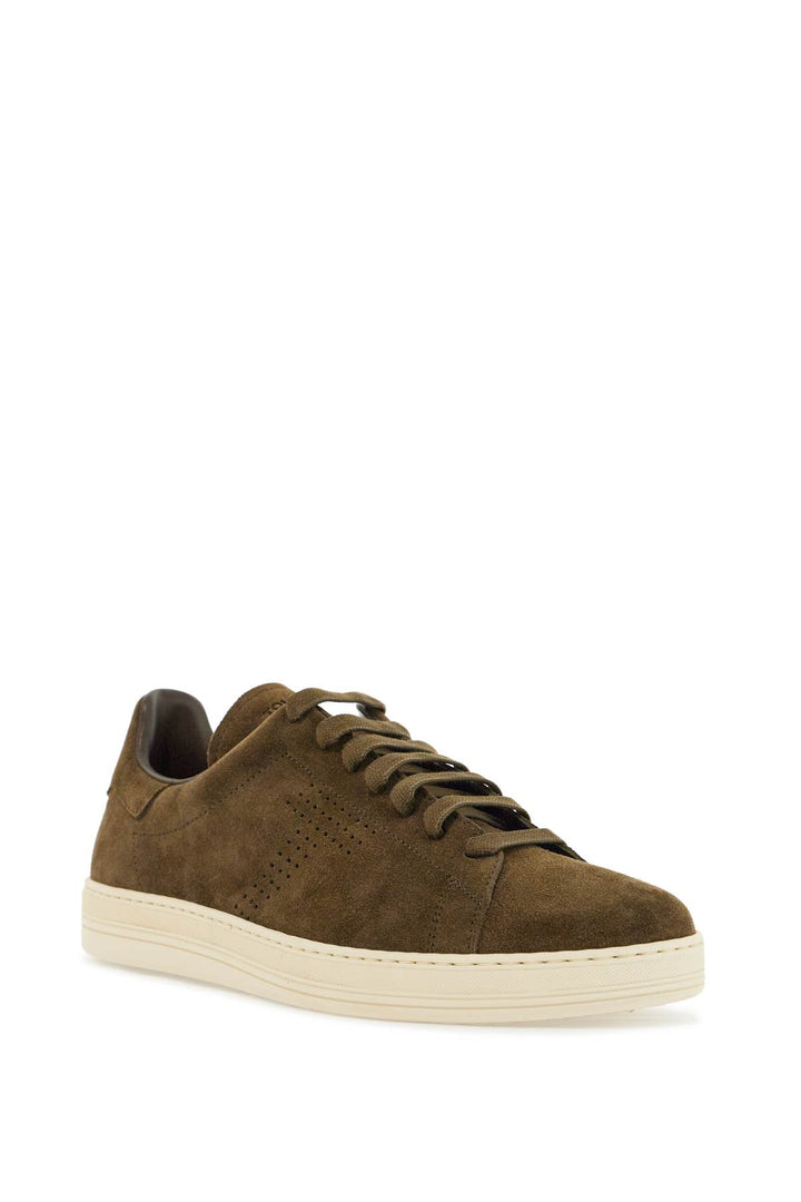 Khaki Suede Low Top Sneakers With Rubber Sole