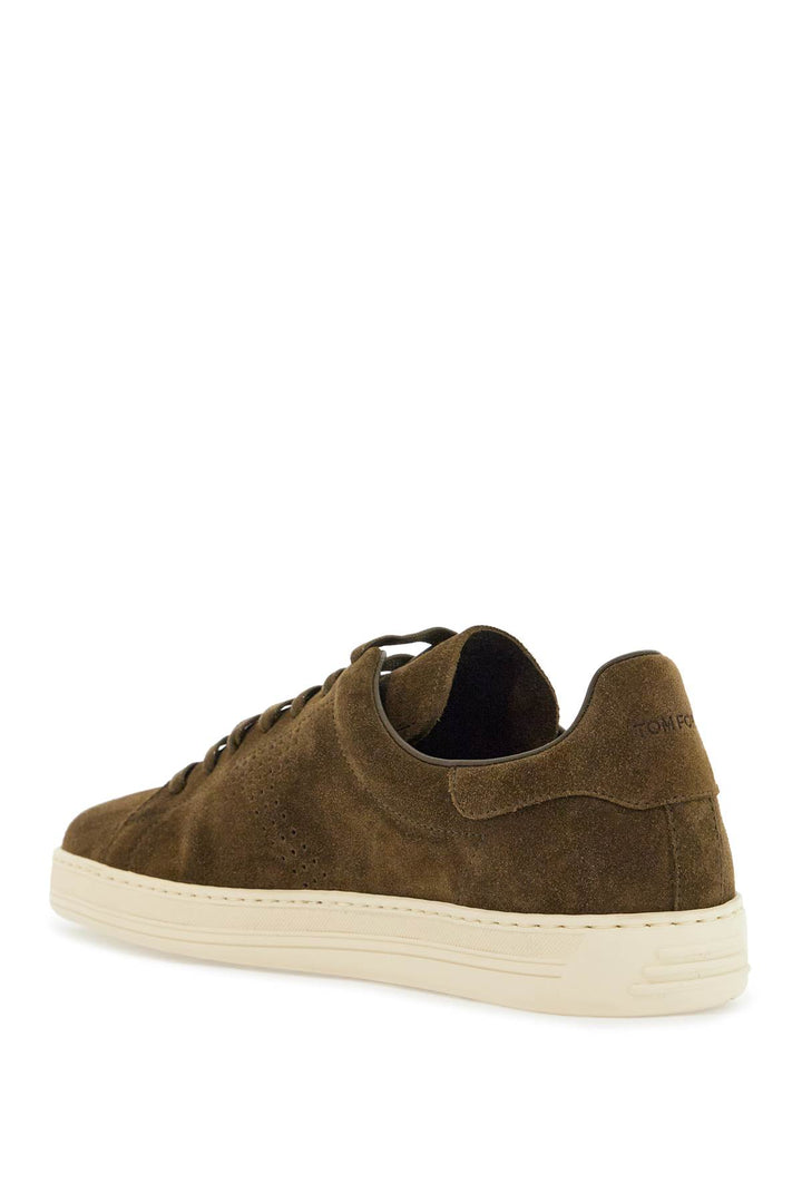 Khaki Suede Low Top Sneakers With Rubber Sole