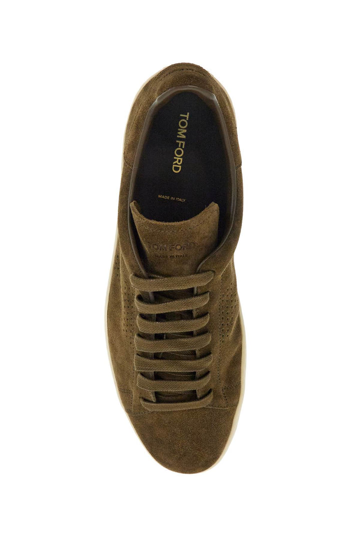 Khaki Suede Low Top Sneakers With Rubber Sole