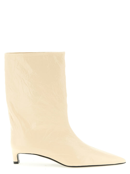 Craquelé Leather Ankle Boots Boots And Ankle Boots Beige