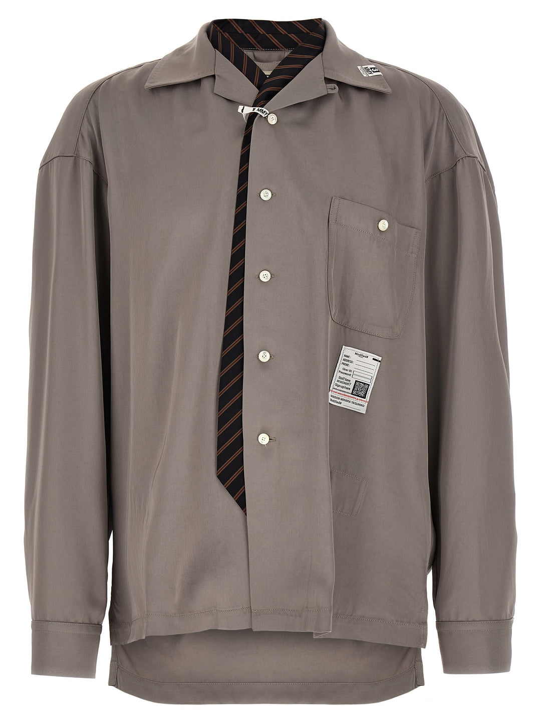 Maison Mihara Yasuhiro Tie Combined Shirt and Blouse - Gray | 08625a4ccd827e15e84e595780f006a68d322707
