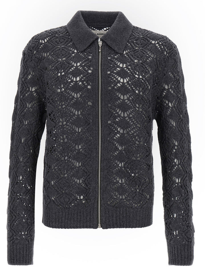 Jil Sander Openwork Wool Cardigan Sweaters and Cardigans - Gray | d7b29a6ae07947127078d11f9ac19194cf3f9731