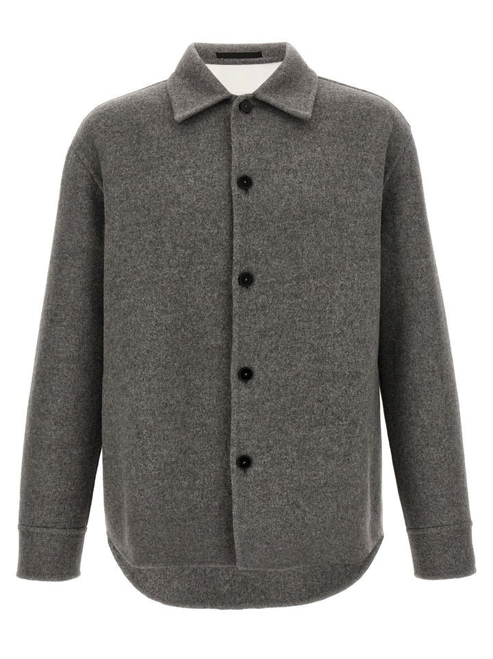 Jil Sander Wool Overshirt Puffer Jackets - Gray | 54b4446f924789a17f24bf0bd005ec3a99d4ab32