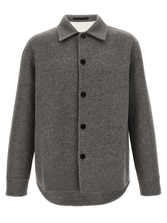 Wool Overshirt Puffer Jackets Gray