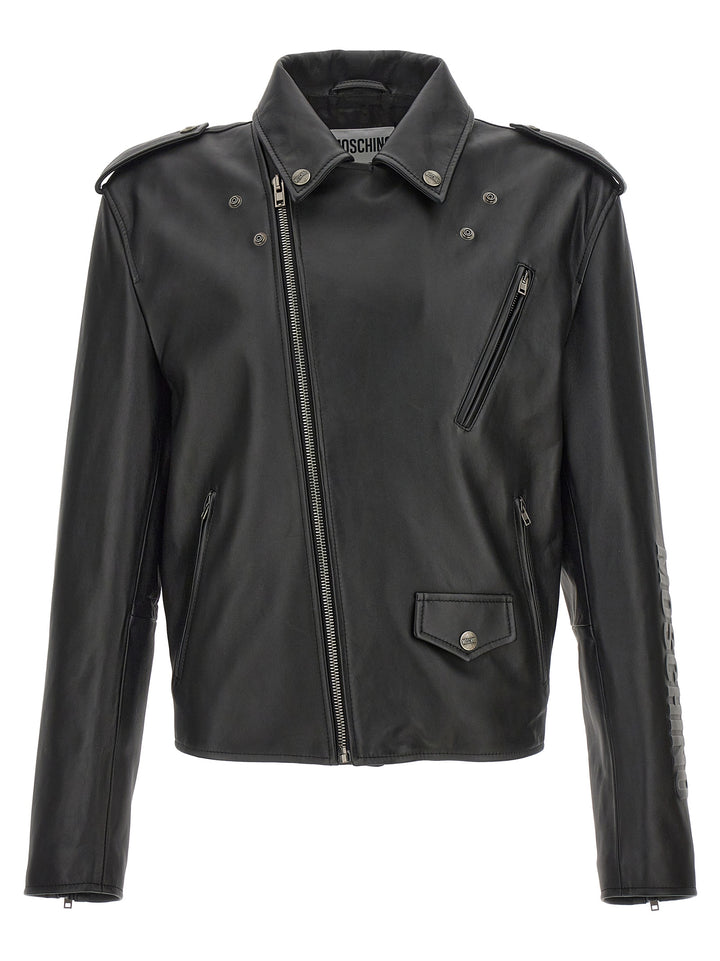 Logo Leather Jacket Casual Jackets, Parka Black