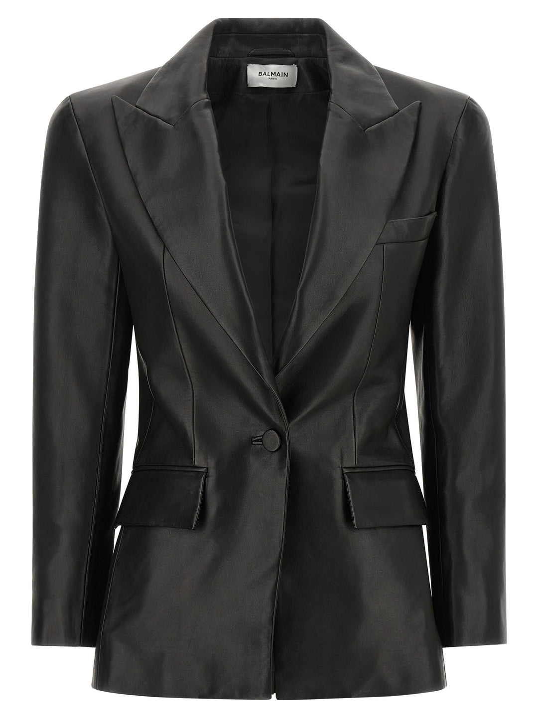 Balmain Leather Blazer Puffer Jackets - Black | 1634b592f7f72fd83b93255bc53dcbd009572002