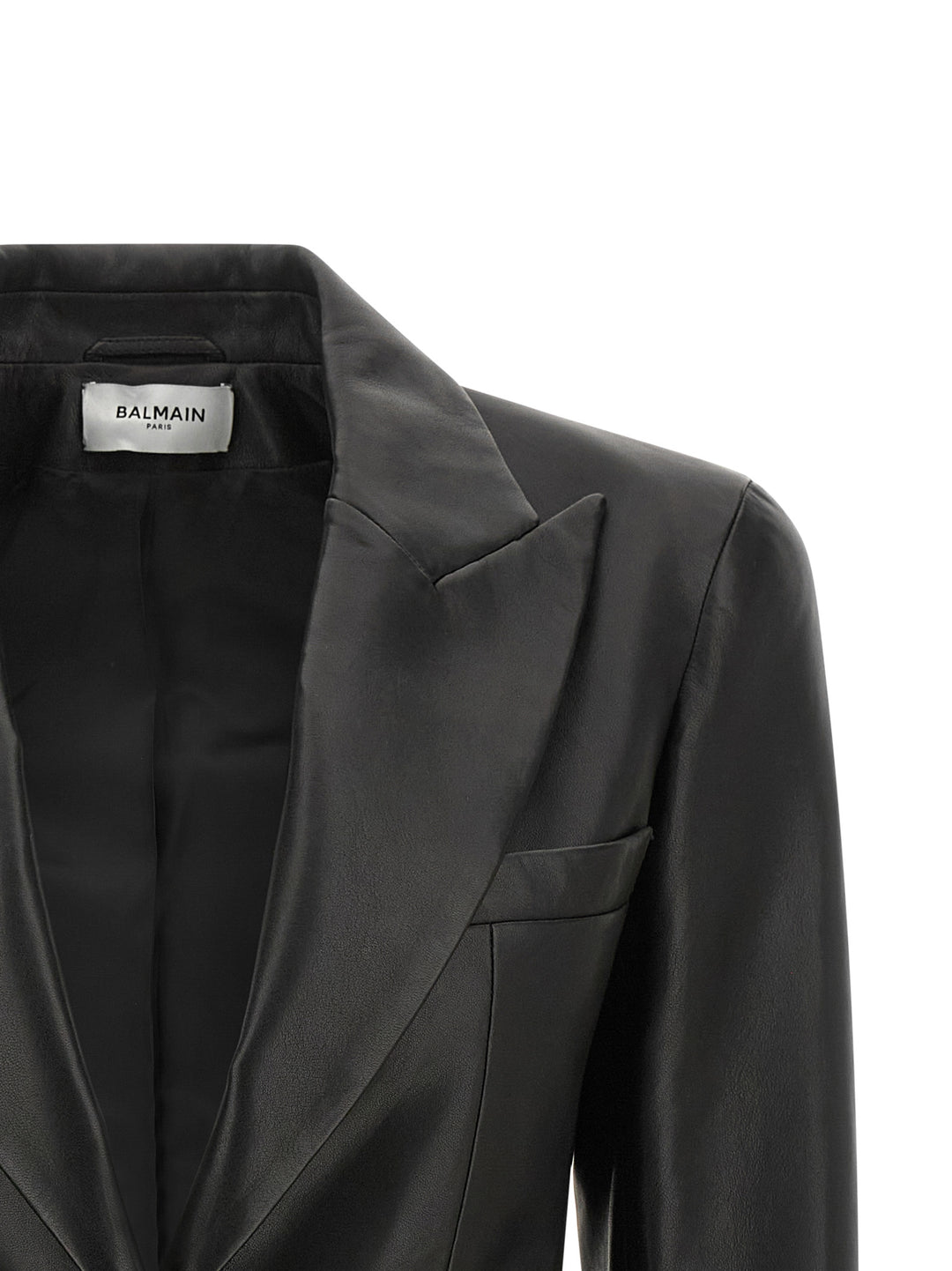 Balmain Leather Blazer Puffer Jackets - Black | 573546adb06144603ef461863b5f11a6eb80c975