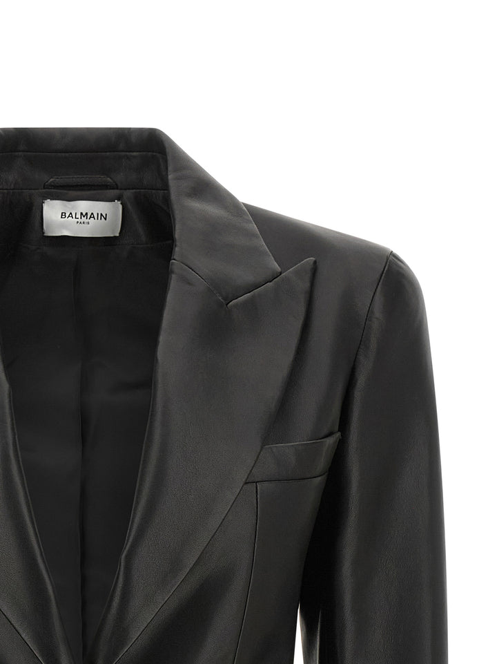 Balmain Leather Blazer Puffer Jackets - Black | 573546adb06144603ef461863b5f11a6eb80c975