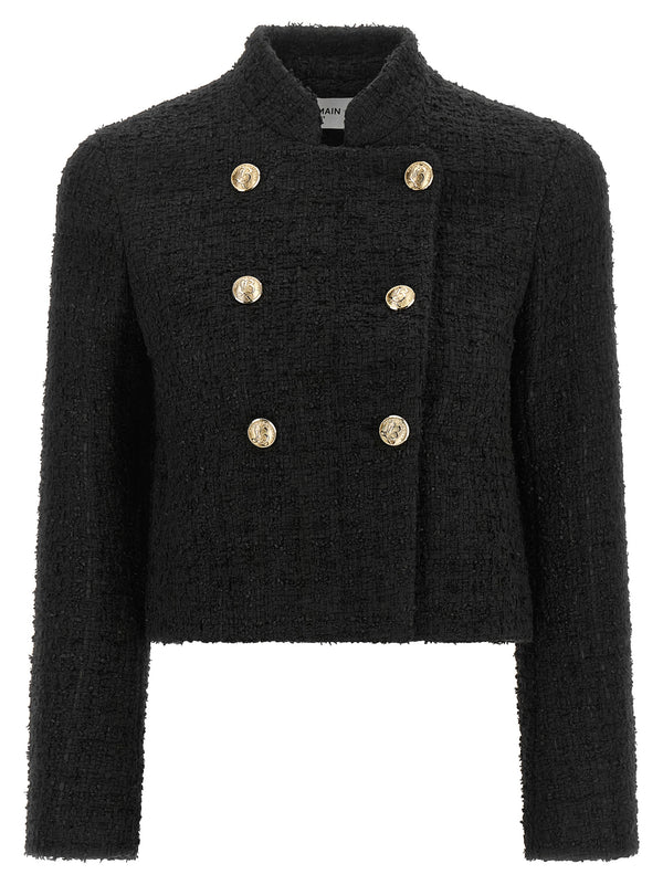 Double-Breasted Tweed Short Jacket Blazers Black