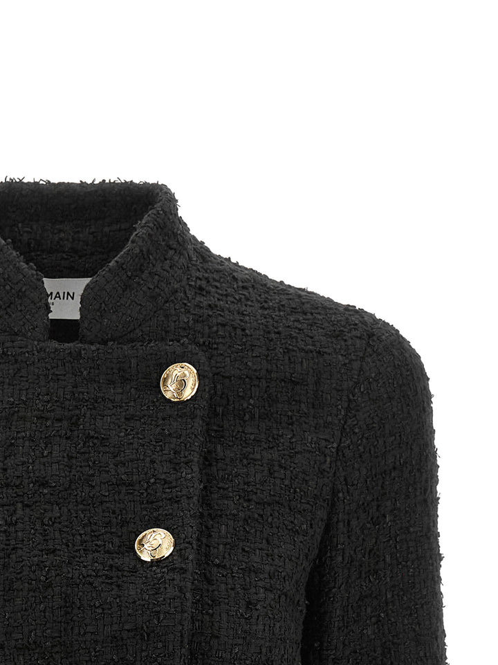 Balmain Double-Breasted Tweed Short Jacket BlazerS - Black | dd288fd94aa18705725ec99d0e11b383d3ea7fab