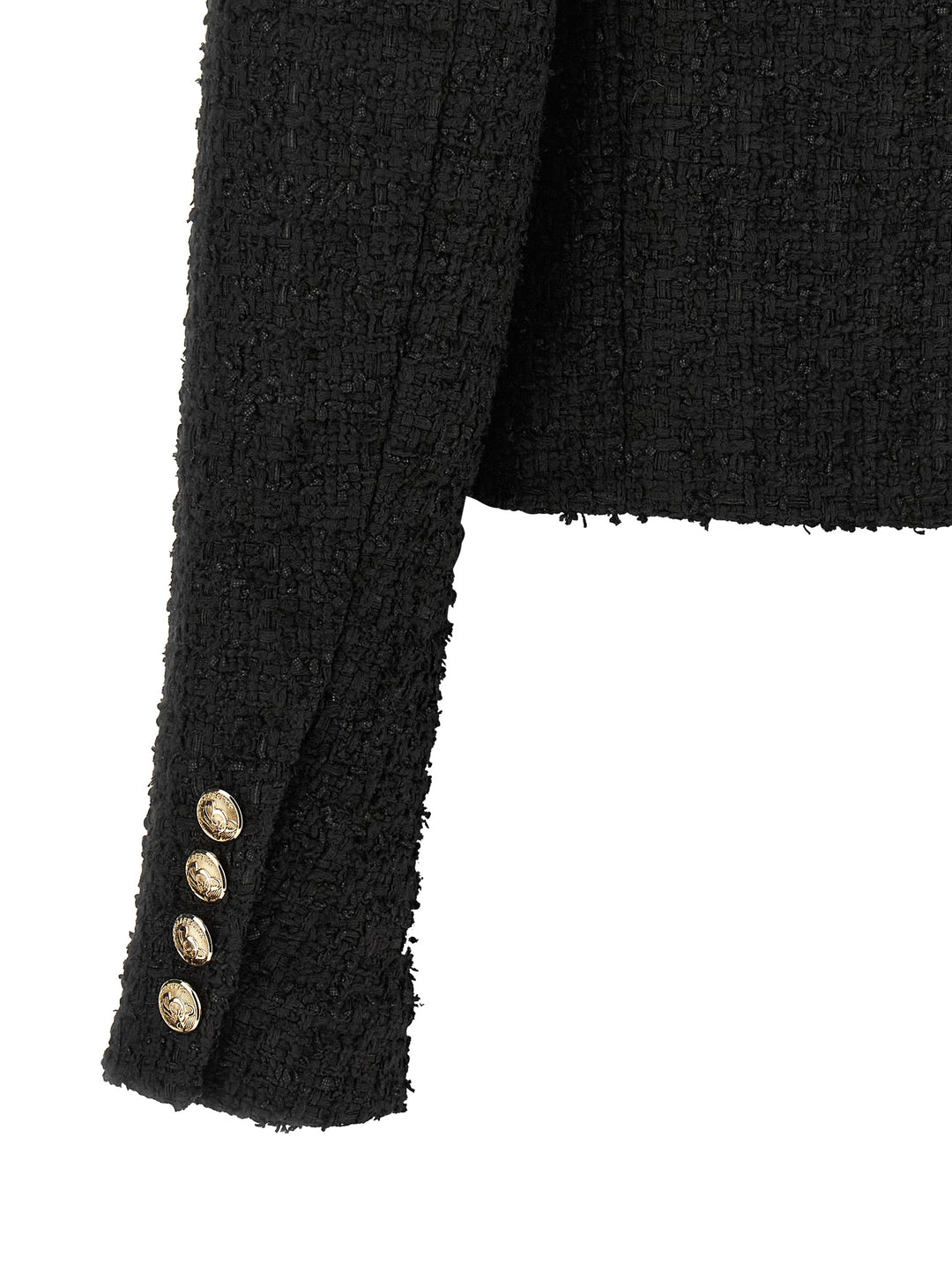 Balmain Double-Breasted Tweed Short Jacket BlazerS - Black | 7b7440a02686f9d17b349410a43f555865aaea14