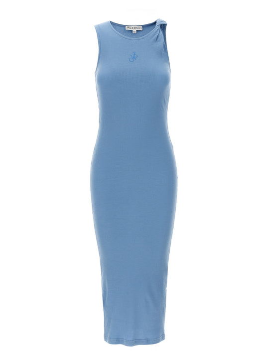 Logo Ribbed Dress Dresses Light Blue