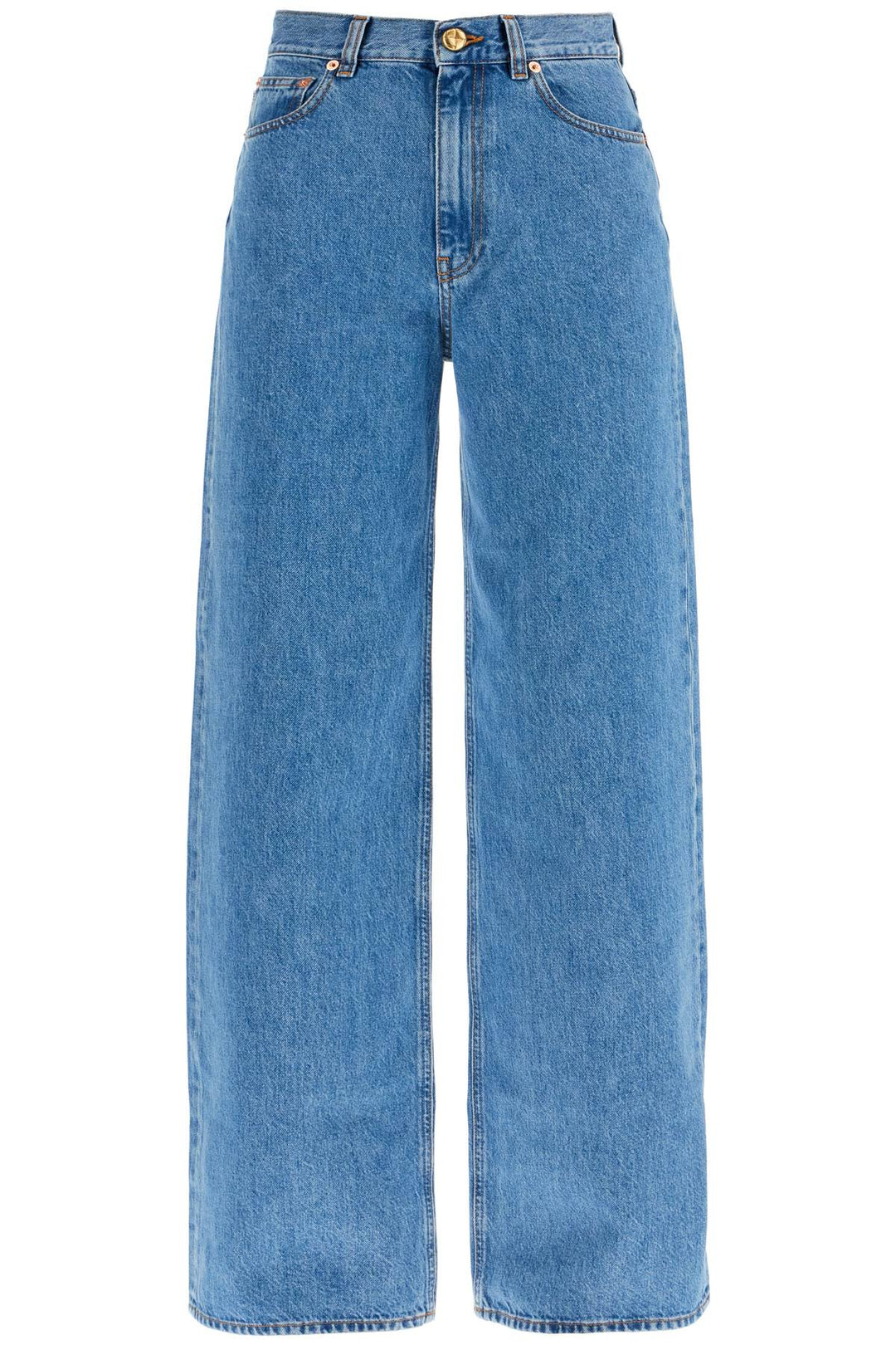 Blue Cotton Jeans With Orange Embroidery