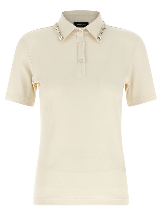 Crystal Collar Shirt Polo Beige