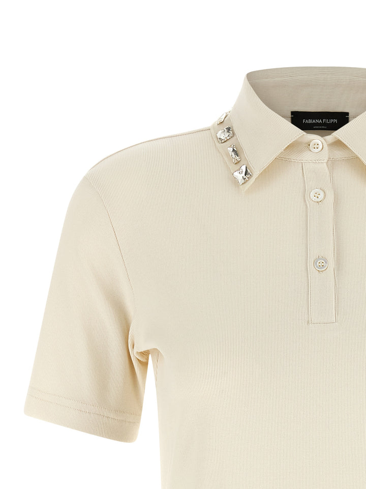 Fabiana Filippi Crystal Collar  Shirt Polo - Beige | 1d06a37ace0efcd812b179b987221e44cff4ad1e