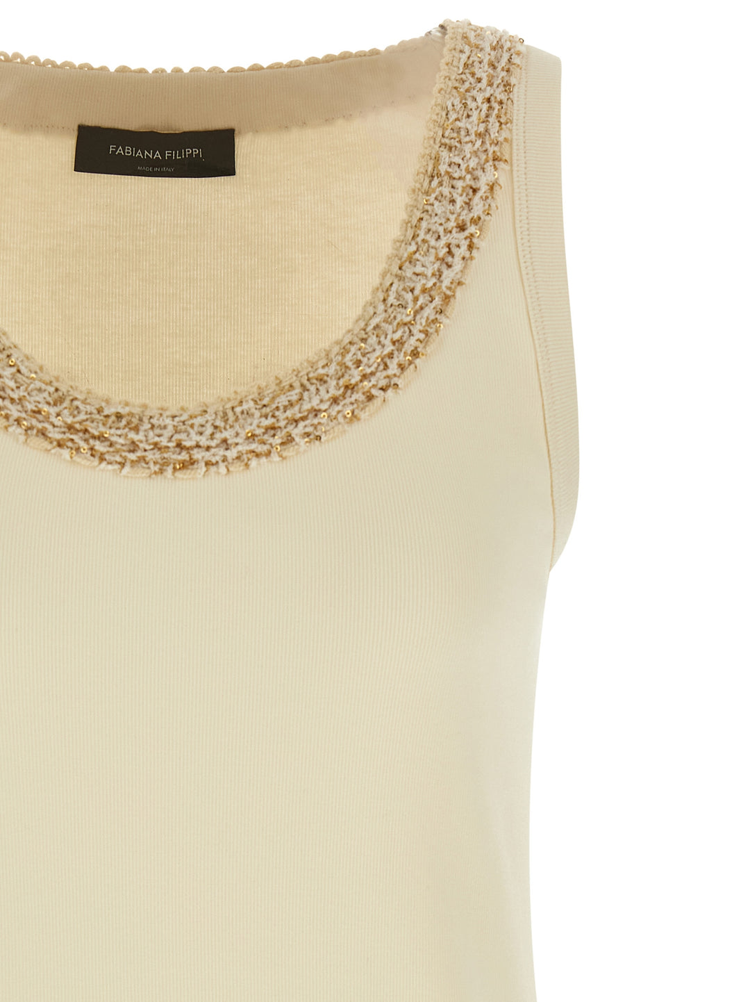 Fabiana Filippi Tweed Insert Top Tops - Beige | ecbb00dbe7658ed6e2bbe9c0d8eb8fe60b55140e