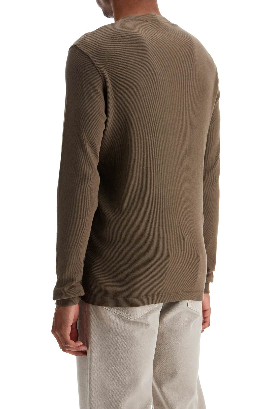 Henley T Shirt In Moss Green Modal Cotton With Mother Of Pearl Buttons