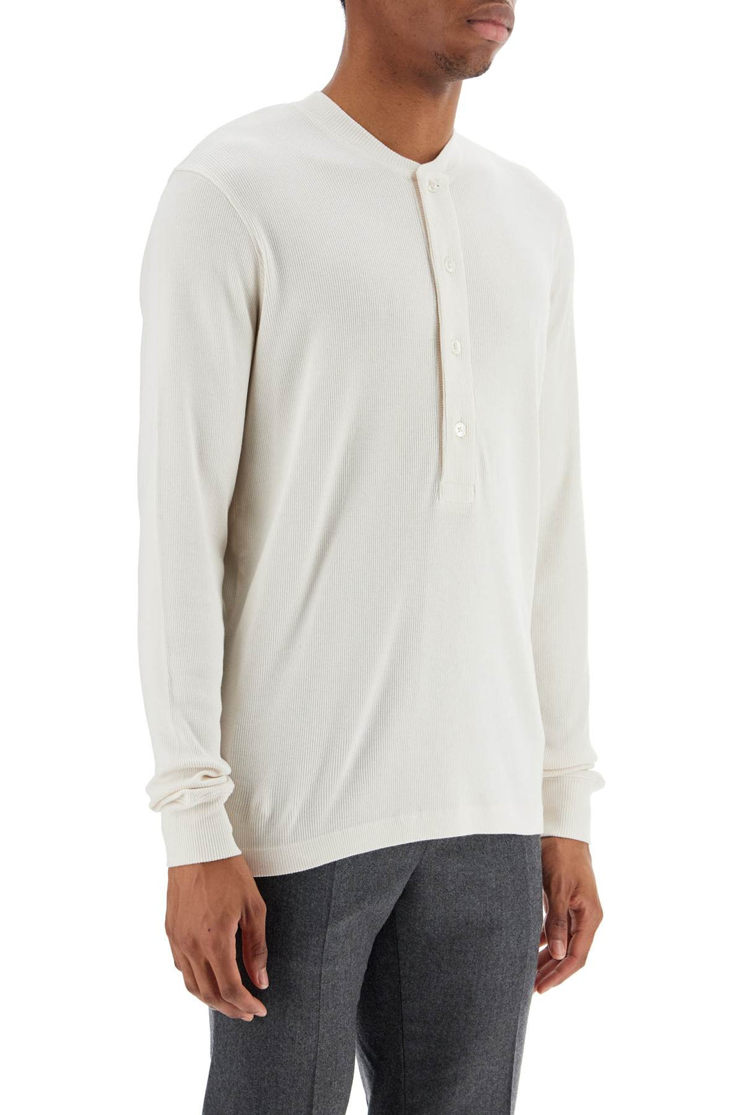 Henley T Shirt Ivory In Cotton And Microfiber Ribbed