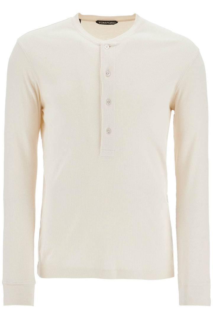 Henley T Shirt Ivory In Cotton And Microfiber Ribbed