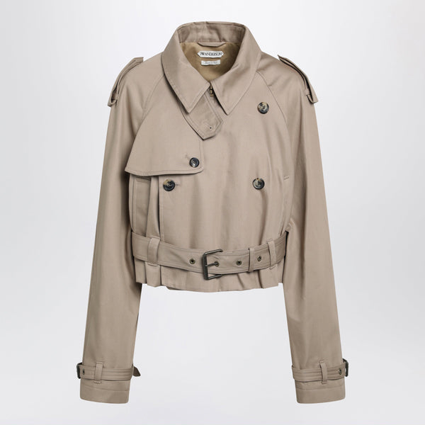 Short Beige Cotton Trench Coat