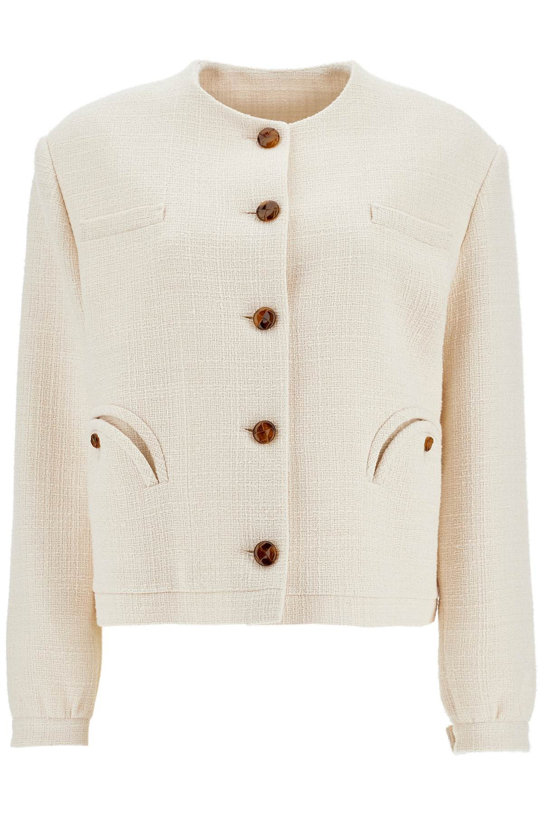 Cropped Cream Cotton Bolero With Buttons And Pockets