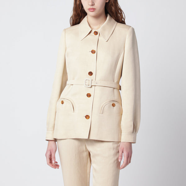 Paint Jacket With Belt In Champagne