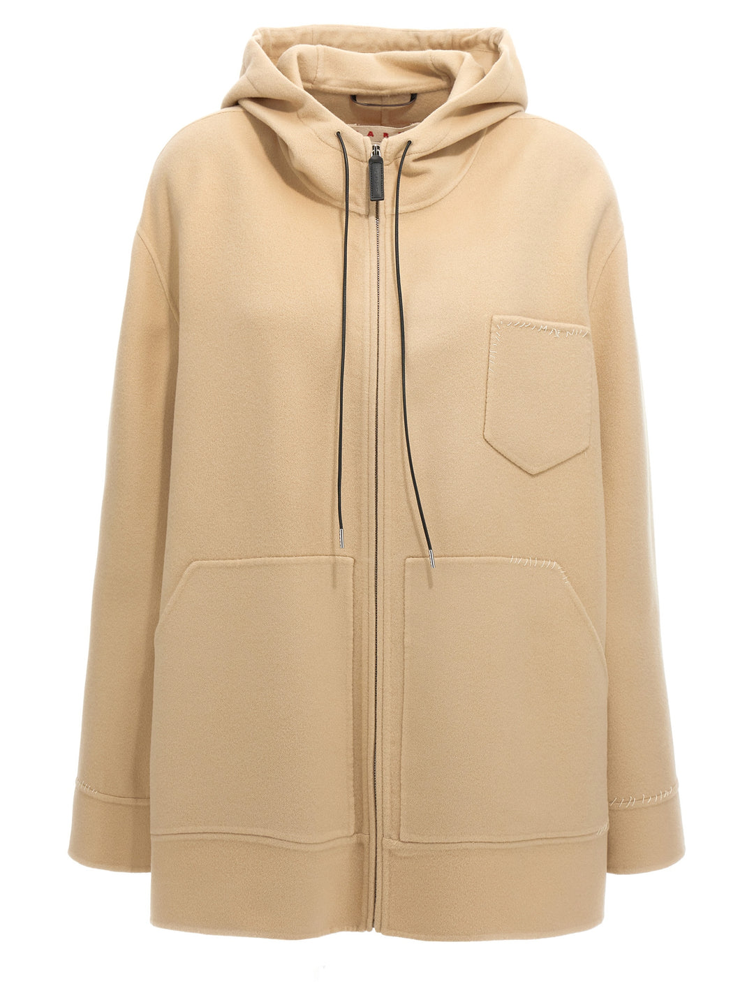 Logo Embroidery Hooded Jacket Casual Jackets, Parka Beige