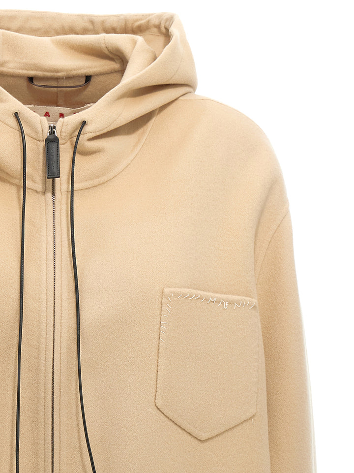 Logo Embroidery Hooded Jacket Casual Jackets, Parka Beige